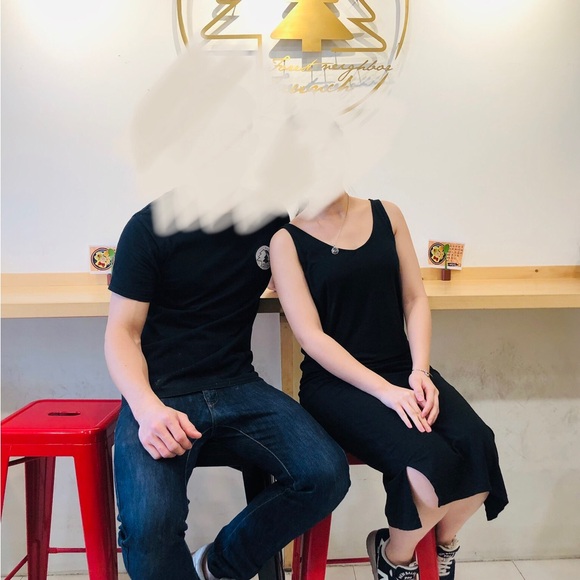 Black Cotton Tank Midi Dress w/ Two Slits Size Small - Picture 9 of 9